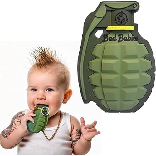 Bad Babies Silicone Baby Teether, Pineapple MK2 Grenade Design, Food Grade Silicone