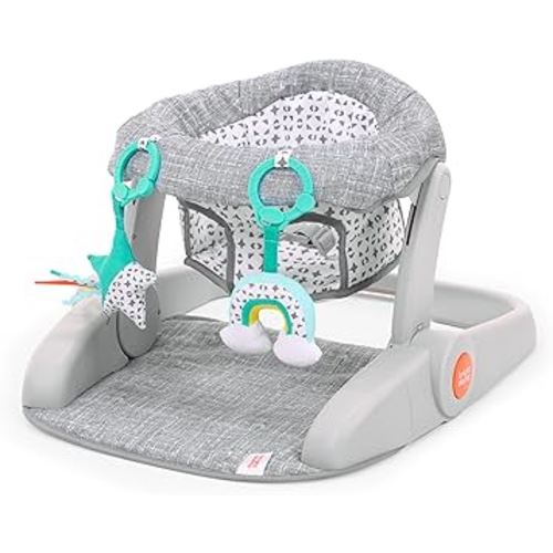 Bright Starts Learn-to-Sit Baby Floor Seat, 2-Positions Grow with Infant, Portable Baby Chair, Includes Sensory Toys, Unisex, 4-12 Months, Gray