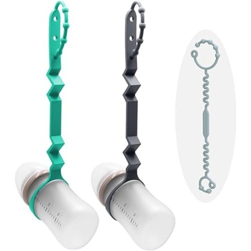 Bottle Strap - Securely Attach Sippy Cups and Bottles with Food-Grade Silicone Straps for High Chairs, Strollers, Car Seats, Cribs - High Chair Accessories (Spearmint+Dark Gray+Gray)
