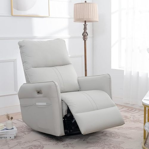 270° Power Swivel Rocker Recliner Chair, Electric Glider Reclining Sofa with USB Ports, Power Swivel Glider, Rocking Chair Nursery Recliners for Living Room (270° Rotation+Power Swivel, Light Grey)