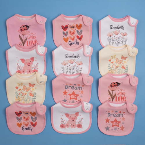 12-Pack Waterproof Baby Bibs for Boys & Girls | Absorbent Cotton with Adjustable Snaps for Feeding, Teething & Drooling