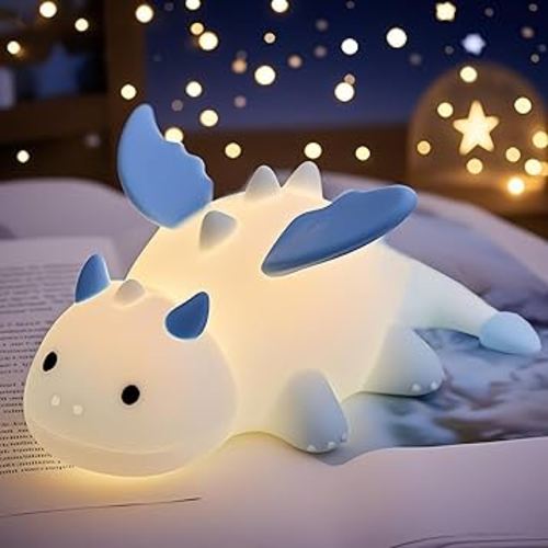 Dragon Night Light, Cute Baby Dragon Gifts, Soft Silicone Lamp with 3 Level Warm Light and RGB Changing, Breastfeeding Nursery Portable Kawaii Bedside Lamp for Baby, Toddler, Boys and Girls