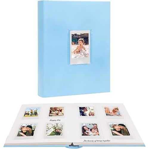 128 Pocket Photo Album with Writing Space and Front Window, 3 Inch Picture Book for Polaroid Compatible with Fujifilm Instax Mini 12 11 9 8 7+ 99 40 Instant Camera,K-pop Photocards (Blue)