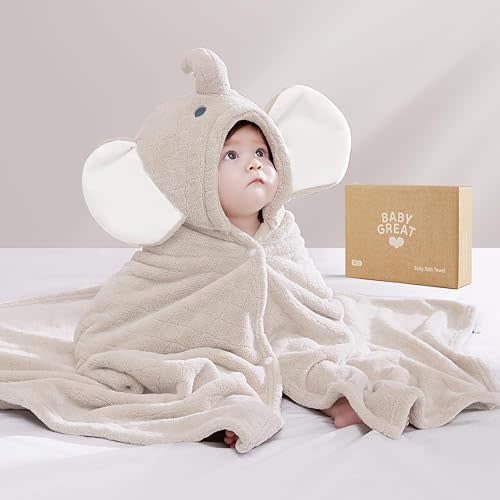 Hooded Baby Towels Super Absorbent Baby Bath Towel for Winter– Extra Large 49”x31” – Ultra Soft Coral Fleece for Newborns, Infants & Toddlers – Quick-Drying – Shower Gift for Baby