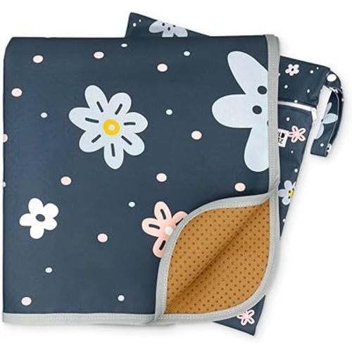 Baby Splat Mat for Under High Chair | Includes Wet Bag | Premium Washable Toddler Mat | Baby Led Weaning | High Chair Mat for Floor | Craft Mat | Splash Mat (Flower)