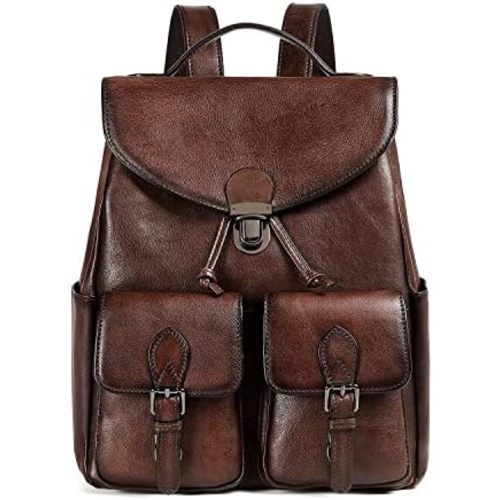 COOLCY Women Vintage Genuine Leather Backpack Purse Fashion Rucksack Practical and Stylish Retro Daypack Bag (Coffee)