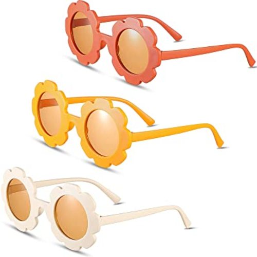3 Pieces Kids Flower Sunglasses Toddler Girls Round Flower Glasses Baby Cute Sunglasses Outdoor Beach Colorful Eyewear
