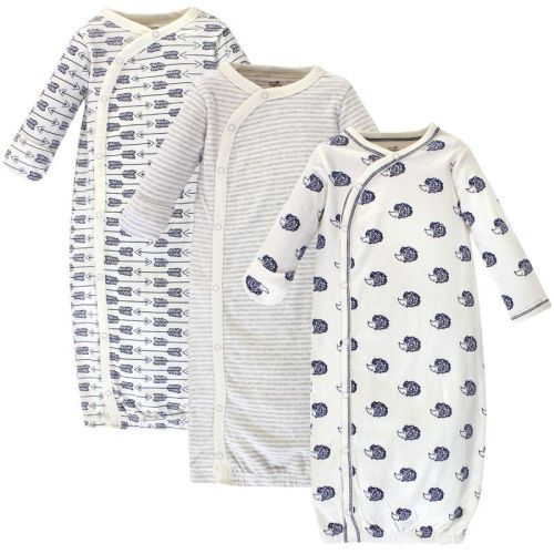 Touched By Nature Baby Organic Cotton Side-closure Snap Long-sleeve Gowns 3pk, Hedgehog, 0-6 Months