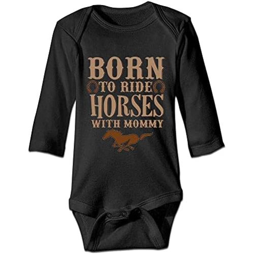 DOQOSESHY Born to Ride Horses with Mommy Baby Bodysuit Short/Long Sleeve Jumpsuit Rompers, 3 Months
