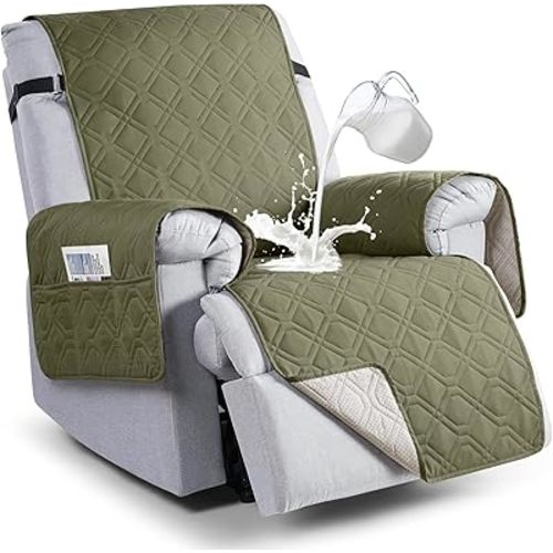 VANSOFY 100% Waterproof Recliner Chair Covers, Recliner Cover Non-Slip Dog Chair Cover Furniture Protector Washable Slipcover with Pocket, Elastic Straps for Pets, Dogs(Olive Green, 23.6")