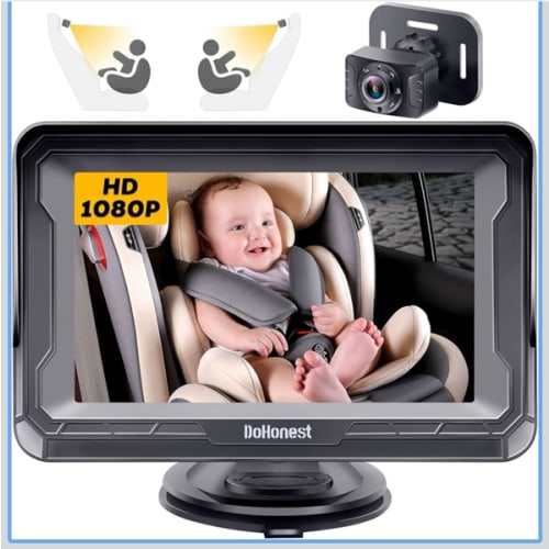 DoHonest Baby Car Camera HD 1080P - Rear-Facing Car Baby Monitor with Night Vision, Adjustable View Angle, Easy Setup, Anti-Glare Display, Safety for Kids & Infants