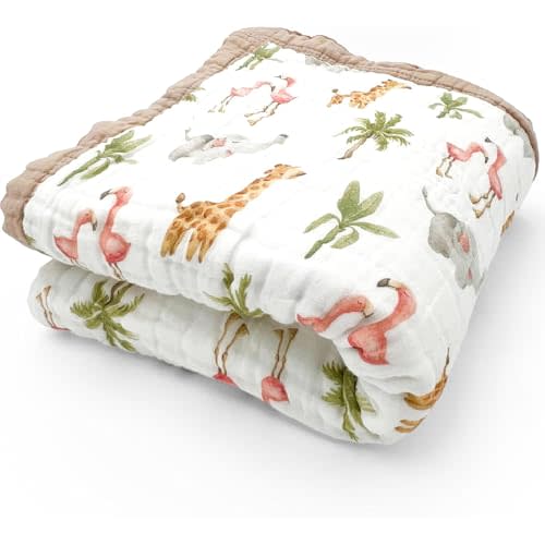 Organic Cotton Muslin Baby Blanket for Boys and Girls - Luxurious Soft Toddler Quilt for Swaddling - Gender Neutral Blankets Makes a Great Jungle