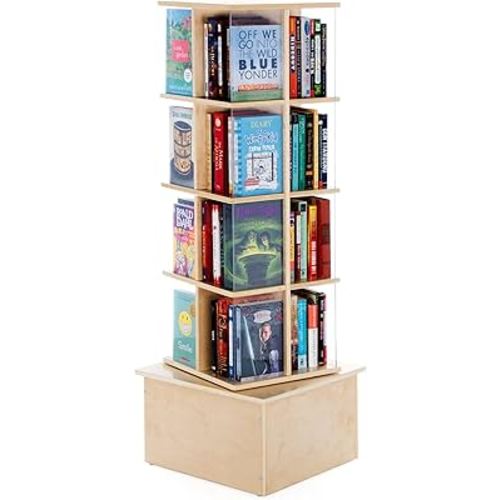 Guidecraft Floor Standing Rotating Book Display: Spinning Bookshelf Tower for Classroom, Kids Playroom, Library | Revolving Bookcase w/Acrylic Windows, Birch Plywood Montessori Storage Furniture