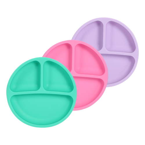 3pcs Toddler Plates with Suction, 100% Safe BPA Free Soft Toddler Plates Silicone Divided Plates