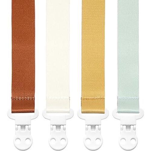 Baby Pacifier Clip Holder - Girl or Boy Unisex 4 Pack Gift Set – Boho Modern Neutral Brown Yellow White Sage Green Solid Colors (Hayden)