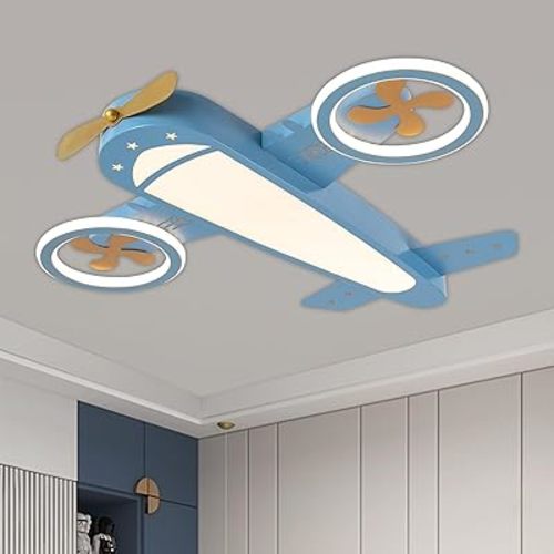 Airplane Kids Ceiling Light, 23" Boys Room Blue Airplane Shape Acrylic Ceiling Light with Remote Control, Dimmable(Warm, Neutral, White) Night Light for Kids Room Light for Kids' Rooms, Bedrooms