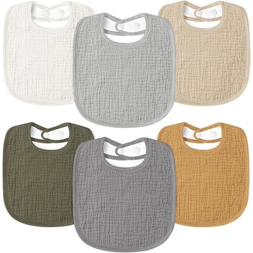 Susurration Muslin Baby Drool Bibs 6Pack Soft Square Adjustable Baby Bandana Bibs for Unisex Girls & Boys