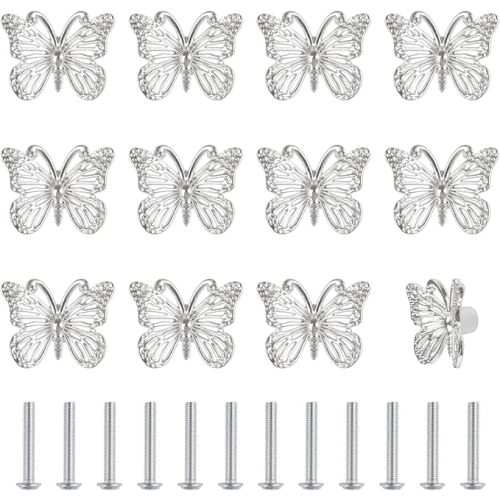 Butterfly Drawer Knobs, 12Pcs Zinc Alloy Cupboard Pull Handles Beautiful Silver Handles for Decorating Drawer, Cabinet,Closet
