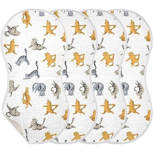 Yoga Tabby Cat Pattern Muslin Burp Cloths for Baby 4 Pack Soft 100% Cotton Baby Washcloths Bibs for Boy Girl