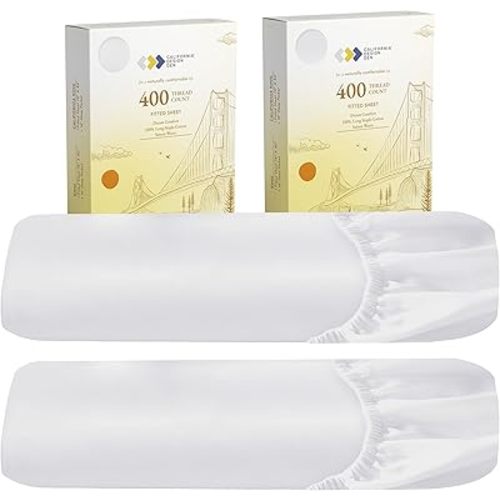 California Design Den 2-Pack Full Fitted Sheets, 400 Thread Count 100% Cotton Sateen, Deep Pocket Full Elastic Fitted Sheets That Stay Tight (Bright White)