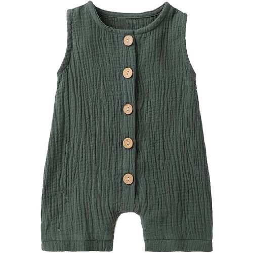 Infant Newborn Baby Boys Girls Cotton Linen Romper Summer Jumpsuit Sleeveless Overalls Clothing Set - Green - 0-3 Months