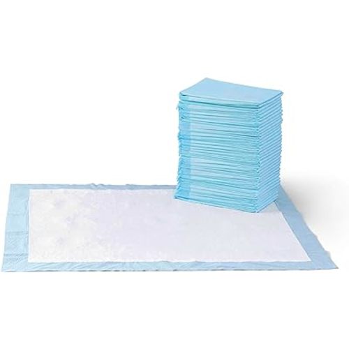 Amazon Basics Dog and Puppy Pee Pads with 5-Layer Leak-Proof Design and Quick-Dry Surface for Potty Training, Standard Absorbency, X-Large, 28 x 34 Inch - Pack of 60, Blue & White