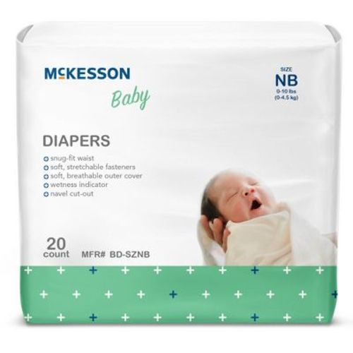 McKesson Baby Diapers for Newborns - Disposable, 0 to 10 lbs, 20 Count, 6 Packs, 120 Total