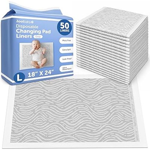 Jool Baby Disposable Changing Pad Liners, Ultra-Absorbent - 50 Count (Gray)