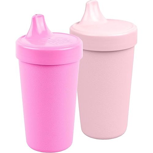 Re-Play Made in USA 2 Pack Sippy Cups for Toddlers, 10 Oz. - Reusable Spill Proof Cups for Kids, Dishwasher/Microwave Safe - Hard Spout Sippy Cups for Toddlers 3.13" x 6.25", Bright Pink/Ice Pink