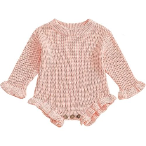 Newborn Baby Girl Boy Sweater Romper Solid Color Letter Ruffles Long Sleeve Fall Winter Clothes Bodysuit Pullover
