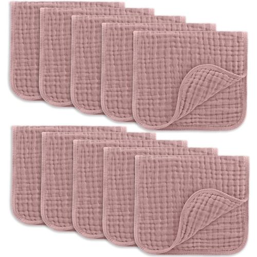 Comfy Cubs Muslin Burp Cloths Set Large 100% Cotton Hand Washcloths for Babies, Baby Essentials 6 Layers Extra Absorbent and Soft Boys & Girls Baby Bibs & Burp Cloths Set (Mauve, 10-Pack, 20" X10") - 10-Pack 20"X10"