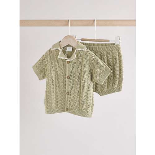 Sage Green Knitted Top and Short Baby Set (0mths-2yrs)