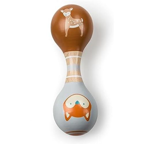 Mary Meyer Leika Wooden Toys Baby Rattle, 5.5-Inches, Fox & Fawn