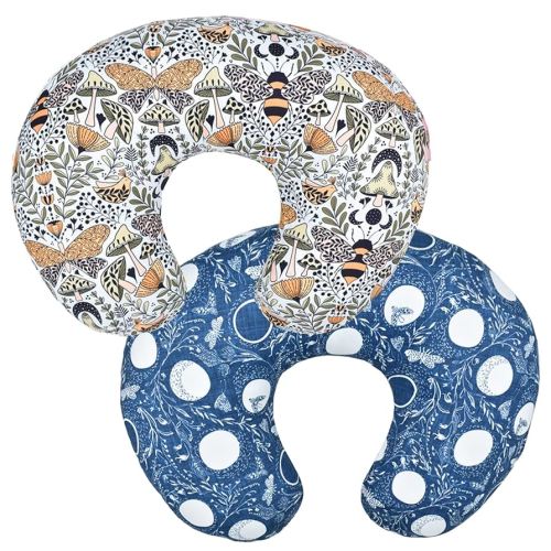 Winmany 2 Pack Baby Nursing Pillow Cover Newborn U-Shaped Breastfeeding Pillowcase Cushion Cover Stretchy Replaceable Forest&Floral Pillow Cover Slipcover 22.5x21