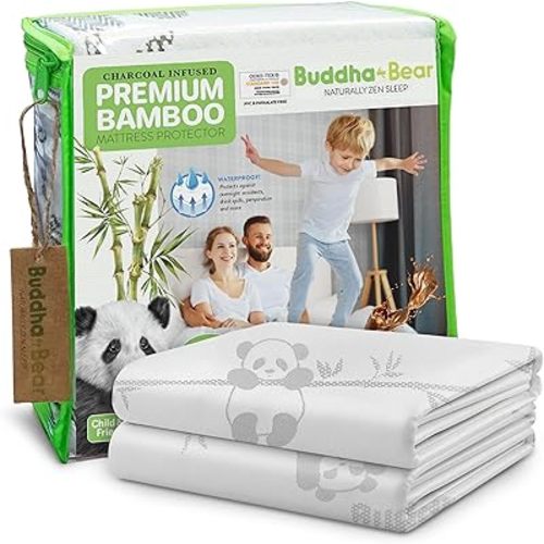 Premium Bamboo Crib Mattress Encasement Protector | Full Zipper Enclosure | Waterproof | Extra Soft | Enfused Charcoal for Odor Control | Fits Crib | Family Friendly | Crib Mattress Encasement, White