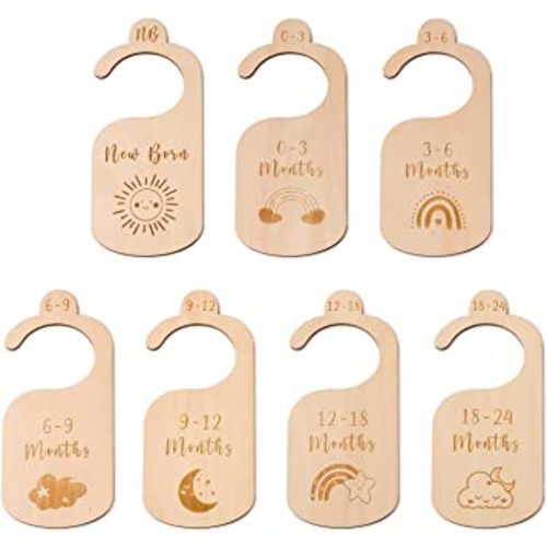 Baby Closet Dividers for Clothes, Wood Hanging Organizer Nursery Closet Cabinet -Set of 7 Baby Closet Size Divider, Wardrobe Size Age Dividers for Newborn to 24 Months