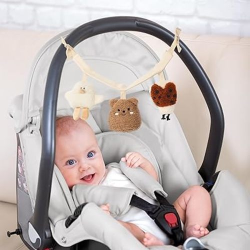 ZICOTO Hanging Car Seat Toy Chain for Babies 0-6 Months - Beautiful Carseat Or Stroller Entertainment Toy with Rattles Makes a Great Soft Sensory Toy for Newborns/Infants
