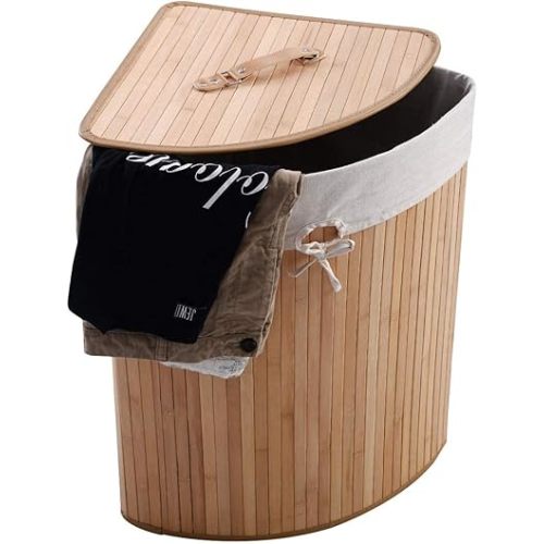 Julimoon Laundry Hamper with Lid, Bamboo Laundry Basket with Removable Liner and Handle, Clothes Basket for Laundry Organize, Clothes Storage Bin for Bedroom, Laundry, Living Room (Beige)