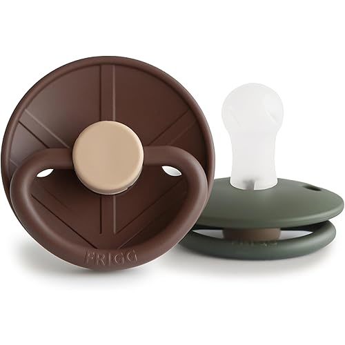 FRIGG Little Viking SilkySoft Silicone Baby Pacifier 2-Pack | Made in Denmark | BPA-Free (Cocoa/Olive, 0-6 Months)