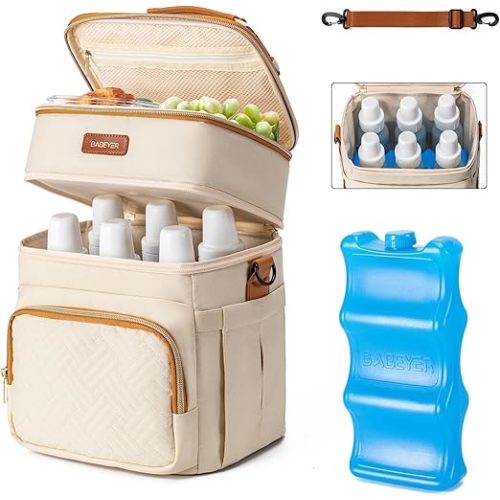 Breastmilk Cooler Bag with Ice Pack Fits 6 Baby Bottles Up to 9 Ounce