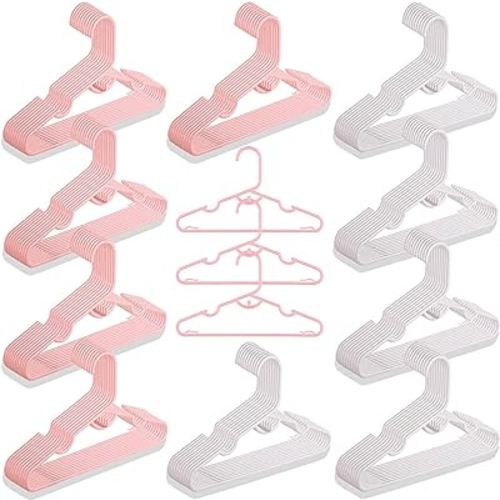 100 Packs Baby Hangers for Closet Plastic Baby Clothes Hangers with Clips for Nursery Kids Hangers for Closet Organizer, Stack-able Hangers for Newborn, Infant, Toddler, Children, Space-Saving