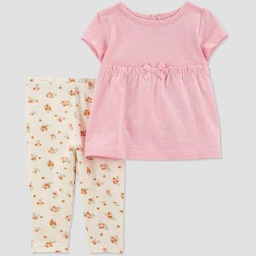 Carter's Just One You® Baby Girls' Floral Top & Bottom Set - Pink/Cream Newborn: Cotton Tunic & Pants