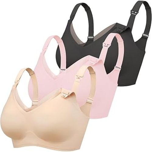 Gailife 3 Pack Nursing Bras for Breastfeeding Seamless V Neck Mesh Maternity Bra Comfort Pregnancy Sleep Bralette