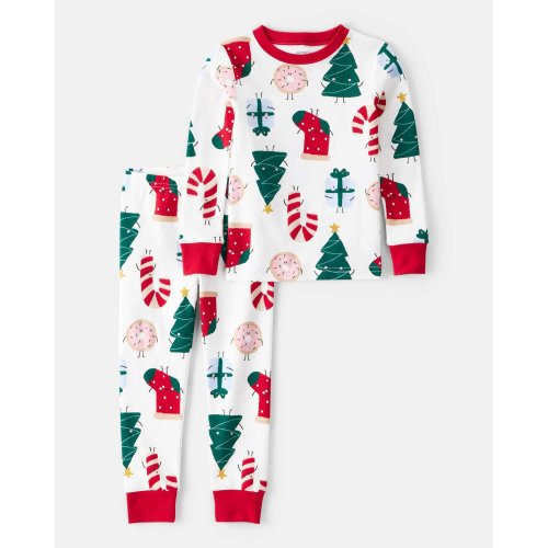Baby Santa Print 100% Cotton Long-Sleeve 2-Piece Pajamas - White - Carter's | Carter's