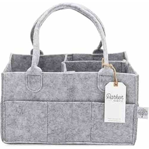 Parker Baby Diaper Caddy - Nursery Storage Bin and Car Organizer for Diapers and Baby Wipes (Gray, Regular)