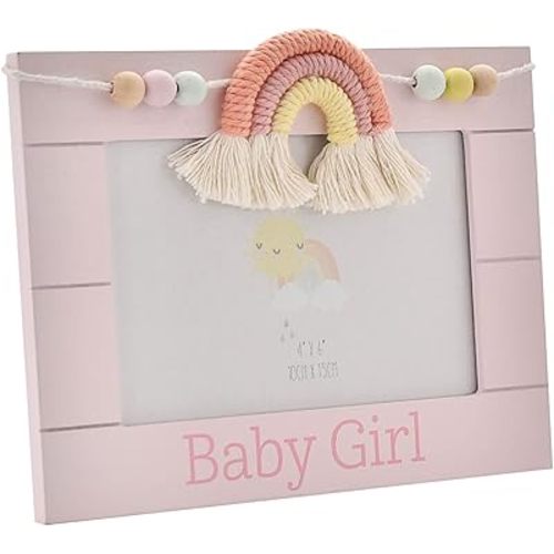 Petit Cheri Wooden Photo Frame Macrame Rainbow Baby Girl 4X6