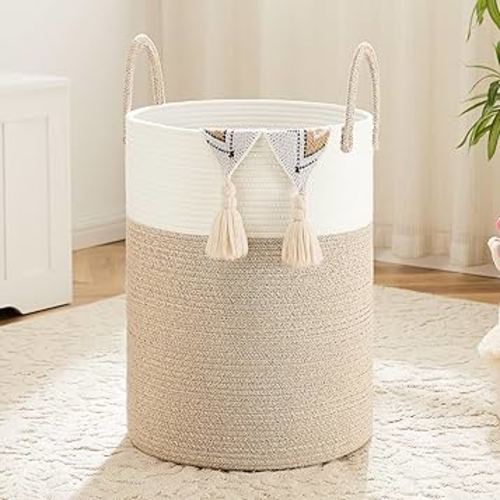 Laundry Basket,Woven Cotton Rope Laundry Hamper,80L for Decorative Storage of Dirty Clothes,Toys and Blankets in Bathroom,Baby Room and Living Room