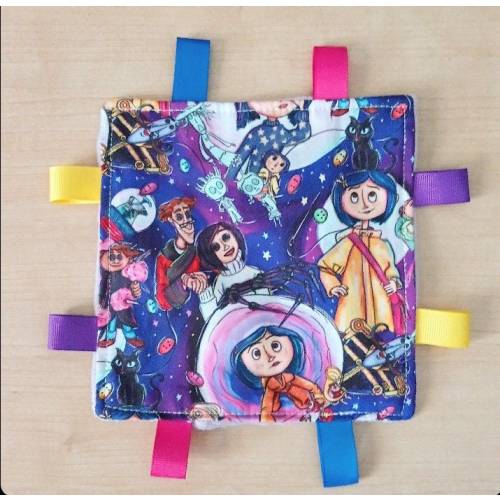 Coraline theme Sensory Crinkle Toy 6x6. Minky back. Handmade.
