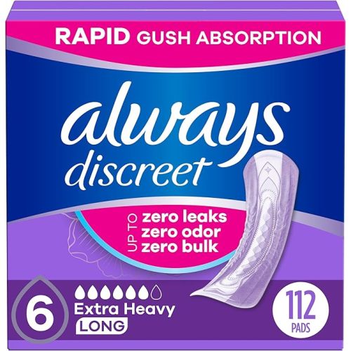 Always Discreet Adult Incontinence Pads for Women, Drier vs Poise, 6 Drop Long Length, Extra Heavy Absorbency, Pads for Bladder Control Management, Bladder Leaks, & Postpartum Pads, 45ct