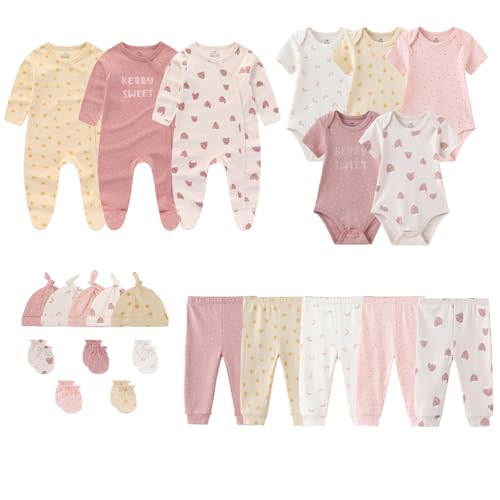 MAMIMAKA Newborn Layette Gift Set 23-Piece Baby Bodysuits Infant Outfits Essentials and Accessories 0-12 Months